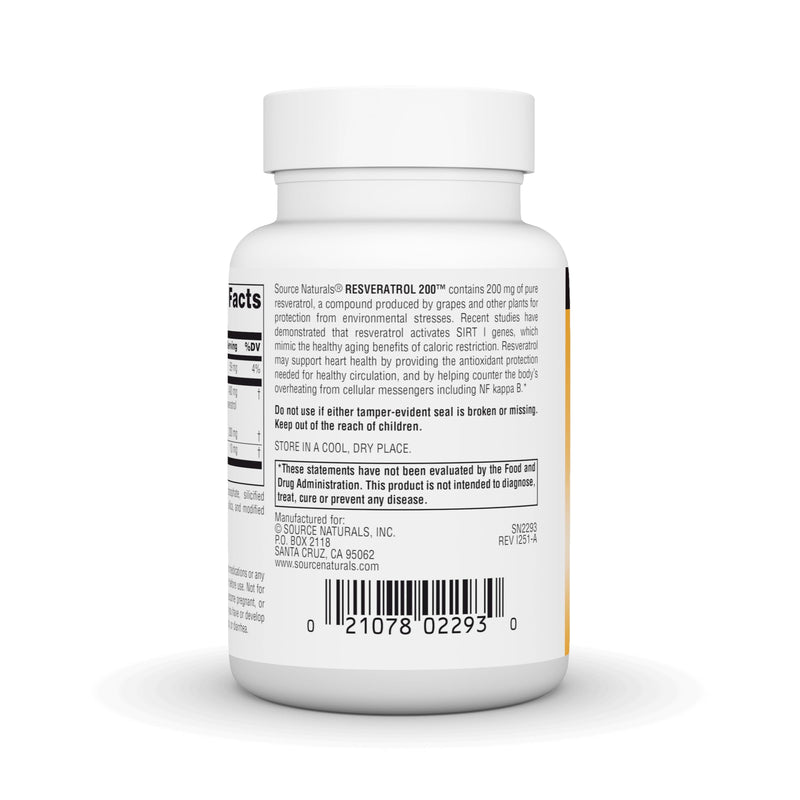 Source Naturals, Vegan Resveratrol 200 mg - 60 Tablets | For Heart And Healthy Aging 60 Count (Pack of 1)