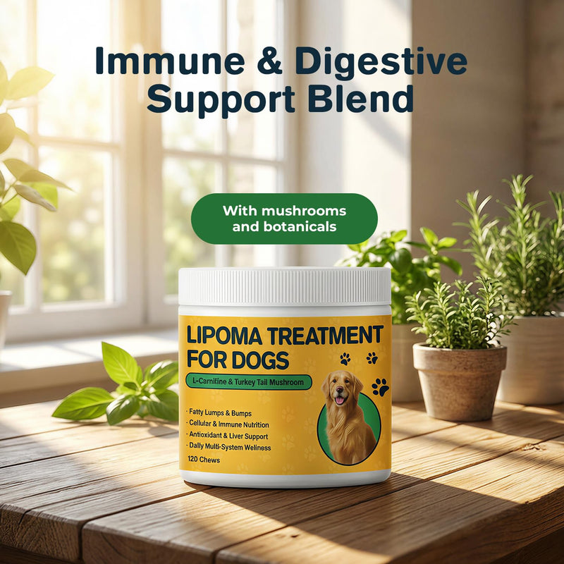 Lipoma Treatment for Dogs, L-Carnitine & Mushroom Soft Chews for Lumps and Bumps, Supports Fat Metabolism, Immune & Cellular Wellness, Omega-3 & CoQ10 Dog Supplement