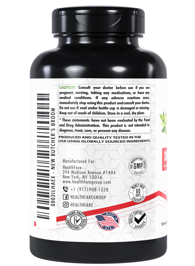 Healthfare Butcher’s Broom Capsules 2400mg | 120 Veg Capsules | Premium Herbal Formula | Non-GMO | Gluten-Free (Pack of 2) 120 Count (Pack of 2)