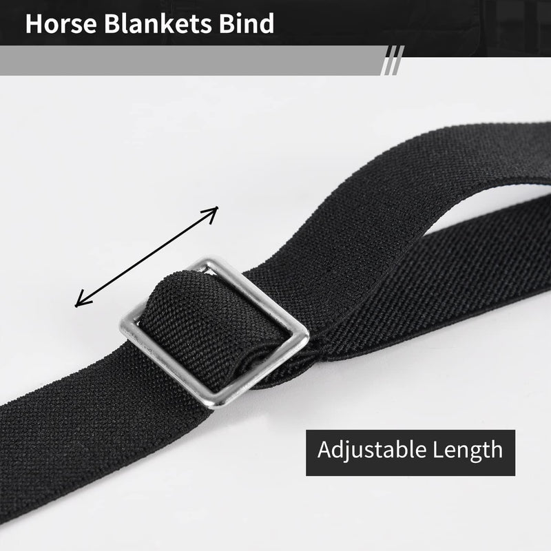 Premium Horse Blanket Sheet Leg Straps, Replacement Stretchy Belly Strap with Double Swivel Snaps, Adjustable Elastic Length from 24 to 42 Inch Winter Blanket Black - BeesActive Australia