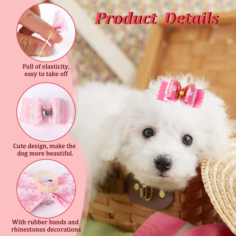 12Pcs Dog Hair Bows, Puppy Bows for Small Size Dog 1.8 Inch Cute Dog Bows Handmade Pink Dog Bows with Rubber Bands Rhinestones Small Dog Hair Accessories for Puppy Kitten Pet Hair Grooming Accessories - BeesActive Australia