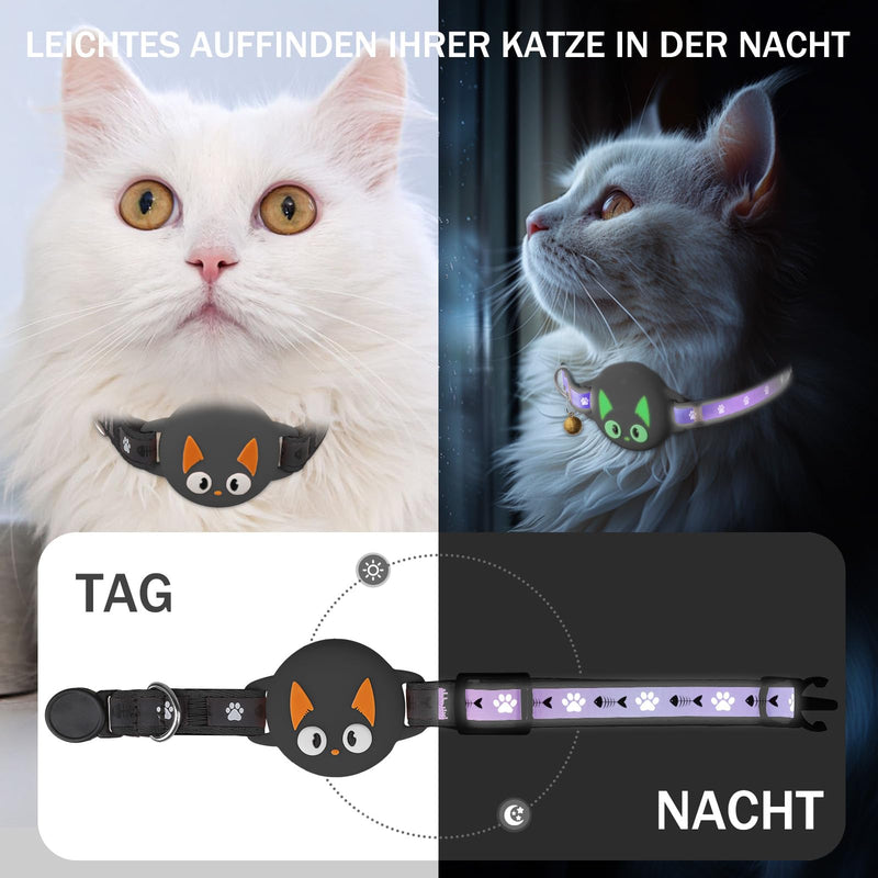 Airtag Cat Collar Breakaway, Reflective Cat Collar with Airtag Holder and Bell, Comfortable Padding, Adjustable, Durable, Suitable for Cats (Black) S (9''-12.5'') Black - BeesActive Australia