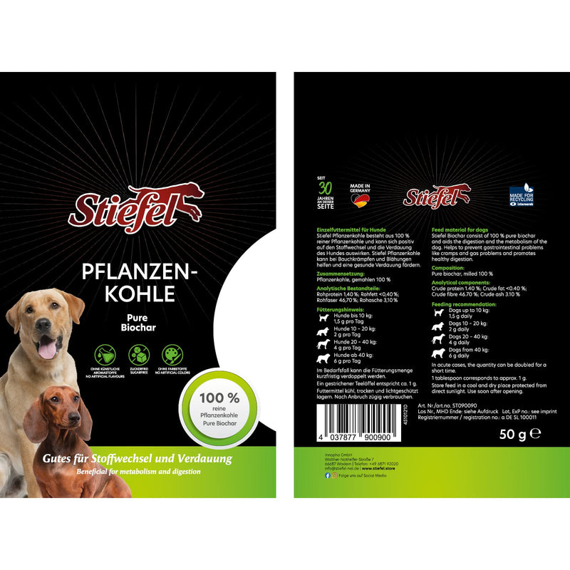 Stiefel Plant Charcoal for Dogs, 100% Pure Vegetable Charcoal for Healthy Digestion, Positive Effect on Metabolism, for Gastrointestinal Problems, Diarrhoea, Abdominal Cramps and Flatulence, 50 g