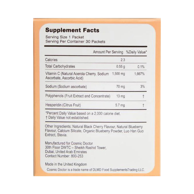 Double C 1500mg Vitamin C Supplement, Blueberry & Acerola, 30 Packets/Box