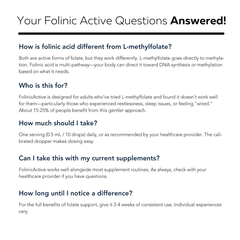 FolinicActive™ Organic Folinic Acid Liquid Drops for Brain, Heart, Nerve & Mood Support - 1700 mcg with B12, B6 & Riboflavin B2 - Tri-Cofactor Absorption System -Berry Flavor Drops, 1fl oz-60 Servings 1 Fl Oz (Pack of 1)