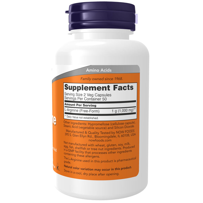 NOW Foods Supplements, L-Arginine 500 mg, Nitric Oxide Precursor*, Amino Acid, 100 Veg Capsules 100 Count (Pack of 1)