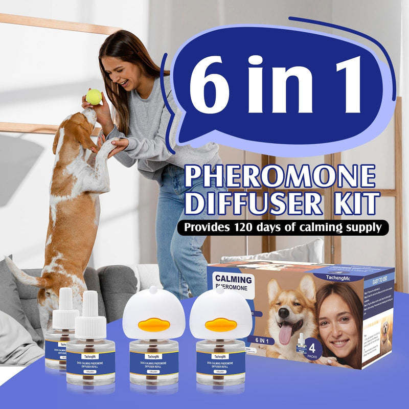 Dog Calming Pheromones Diffuser, 6 in 1 Kit Appeasing Pheromone Diffuser to Calm Dogs, Dog Anxiety Relief Lasting 120 Days with 2 Diffuser + 4 48ml Refill - PawsPlanet Australia