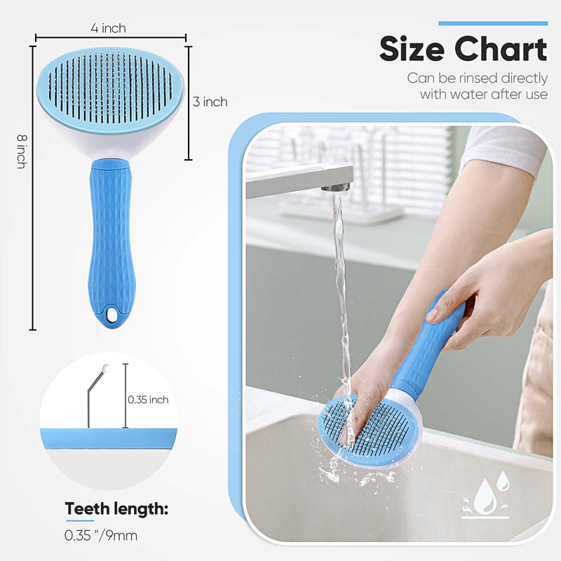 Cat Brush Self Cleaning Slicker Brush with Release Button, Dog Shedding Brush for Grooming, Cat Comb Pet Massage Tool Suitable for Long or Short Pet Hair Cleaner, Removes Tangles & Loose Fur Bule Cat Brush/Dog Brush - BeesActive Australia