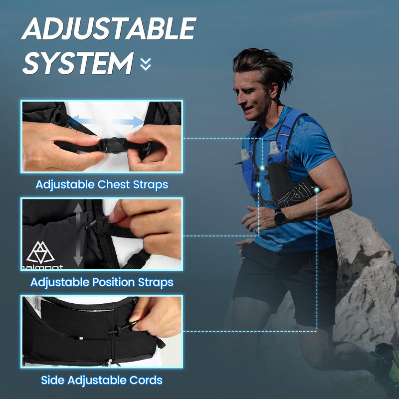 Haimont Hydration Running Vest with Water Bottles for Women Men, Adjustable Lightweight 8L Water Backpack with Soft Flasks for Trail Running Marathon Black Small - BeesActive Australia