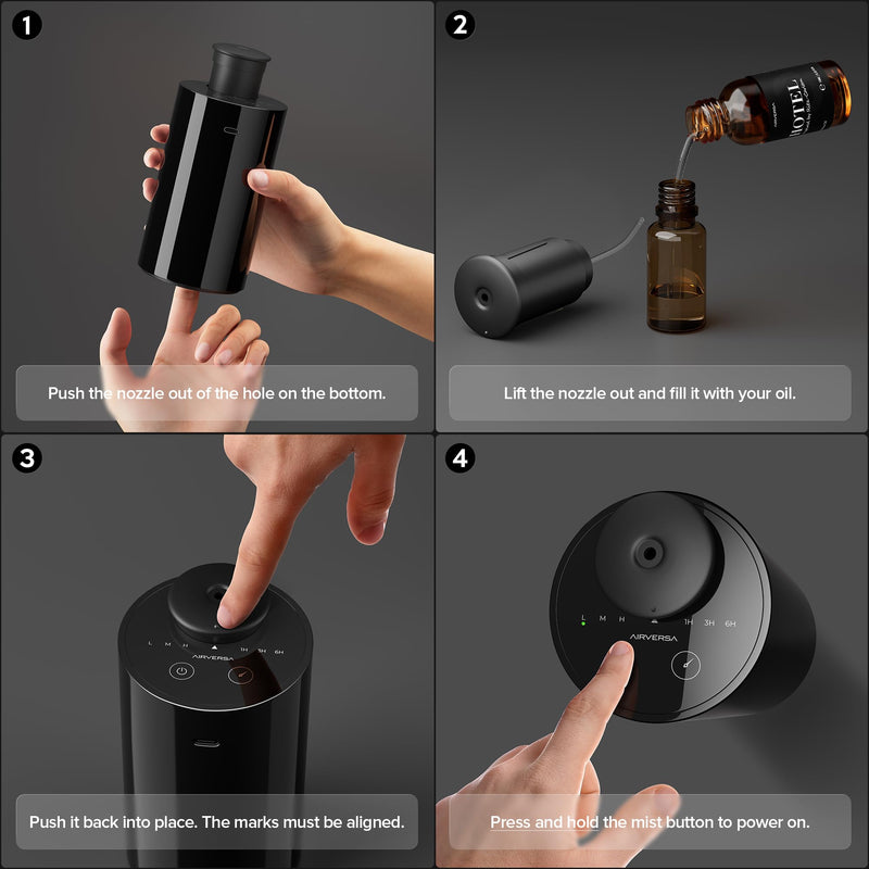 Airversa Waterless Essential Oil Diffuser Starter Kit with 30mL Hotel Fragrance Oil Inspired by BaCRT, Battery Operated Car Diffuser, Portable Aroma Nebulizer for Home Car Office, AN6Kit-4, Black An6b-htl-bac30 - BeesActive Australia