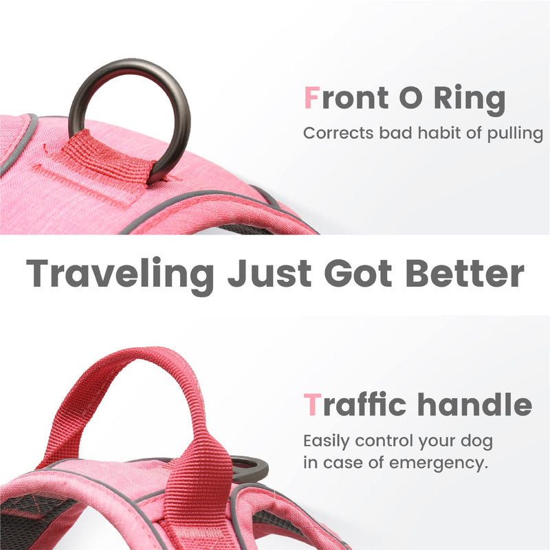Pawaii Dog Harness for Medium Dogs No Pull, No Pull Dog Harness with Pet ID Tag, No Choke Front Clip Harness Dog, Adjustable Soft Padded Pet Vest with Easy Control Handle M (Chest: 22"-27" ) Mimi Pink - BeesActive Australia