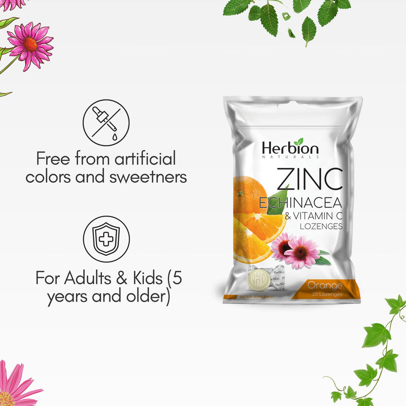 HERBION Naturals Zinc, Echinacea & Vitamin C Lozenges 25 CT, Dietary Supplement for Adults & Children 5+, Promotes Wellness for the Whole Family, 125 Count, Orange, Pack of 5 125 Count (Pack of 5)