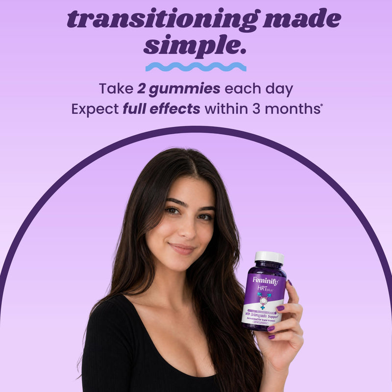 Feminify HRT+ Gummies for Estrogen - Top Bottom Curves Hair Skin Nails Femininity Enhancement - Formulated for MTF Trans Women - 60 Count