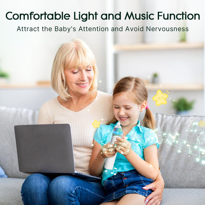 Electric Nasal Aspirator for Baby, Nose Aspirator for Toddlers, Waterproof Baby Nose Sucker, Nose Cleaner with 3 Silicone Tips, Adjustable Suction Level, Music and Light Soothing Function,Green Green
