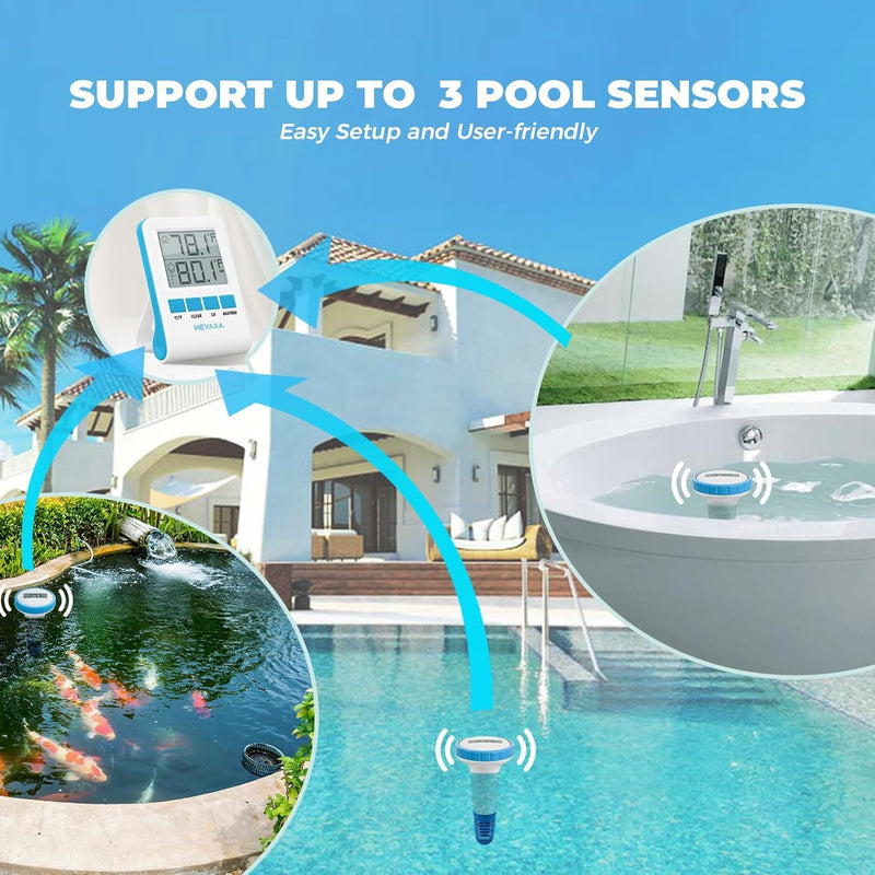 Digital Pool Thermometer Floating Easy Read IPX8 Waterproof Wireless Water Thermometer with Indoor Temperature Monitor for Swimming Pool, Bathtub, Fish Tank - BeesActive Australia