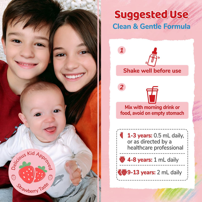 Methylated B Complex for Kids, Vitamin B Complex Liquid Drops | Plus with Methyl B12 & 5-MTHF, Sugar Free, Supports Energy & Nervous System, Vegan, Alcohol-Free, Strawberry Flavor, 2 Fl Oz