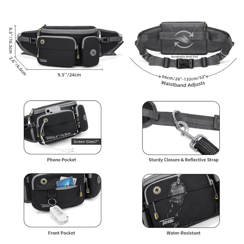 TUDEQU TUDEQU 4-in-1 Dog Walking Belt with Large Fanny Pack, Dog Fanny Pack, Hands Free Dog Leash Leash for Large Dogs That Pull Training Jogging Hiking BLACK - BeesActive Australia