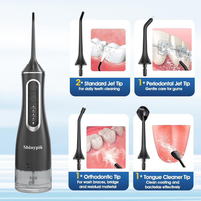 Electric Water Flosser Pick - 320ML Larger Tank 4 Modes Cordless Portable Oral Irrigator,IPX7 Waterproof Dental Flosser,Professional Water Teeth Cleaner Picks for Home Travel (Black) Black