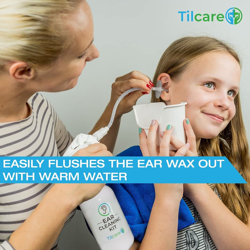Ear Wax Removal Tool by Tilcare - Ear Irrigation Flushing System for Adults & Kids - Perfect Ear Cleaning Kit - Includes Basin, Syringe, Curette Kit, Towel and 30 Disposable Tips - BeesActive Australia