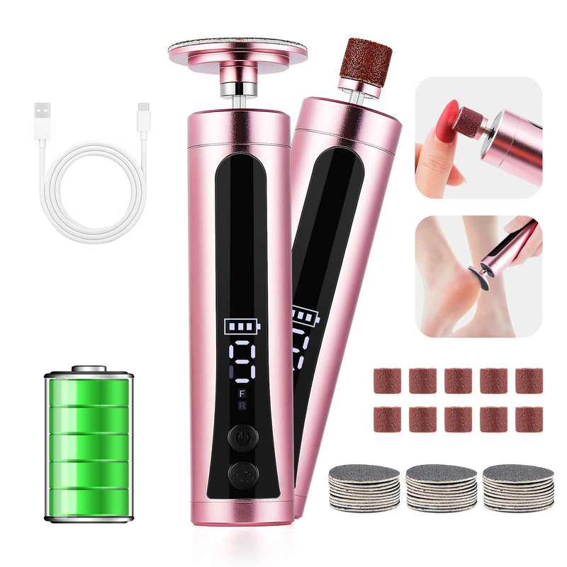 Rechargeable Callus Remover for Feet: Electric 2-in-1 Pedicure Tools - Foot File Grinder LCD Display 9 Adjustable Speeds 2 Sanding Heads 30 Sanding Paper Rose Rechargeable - BeesActive Australia