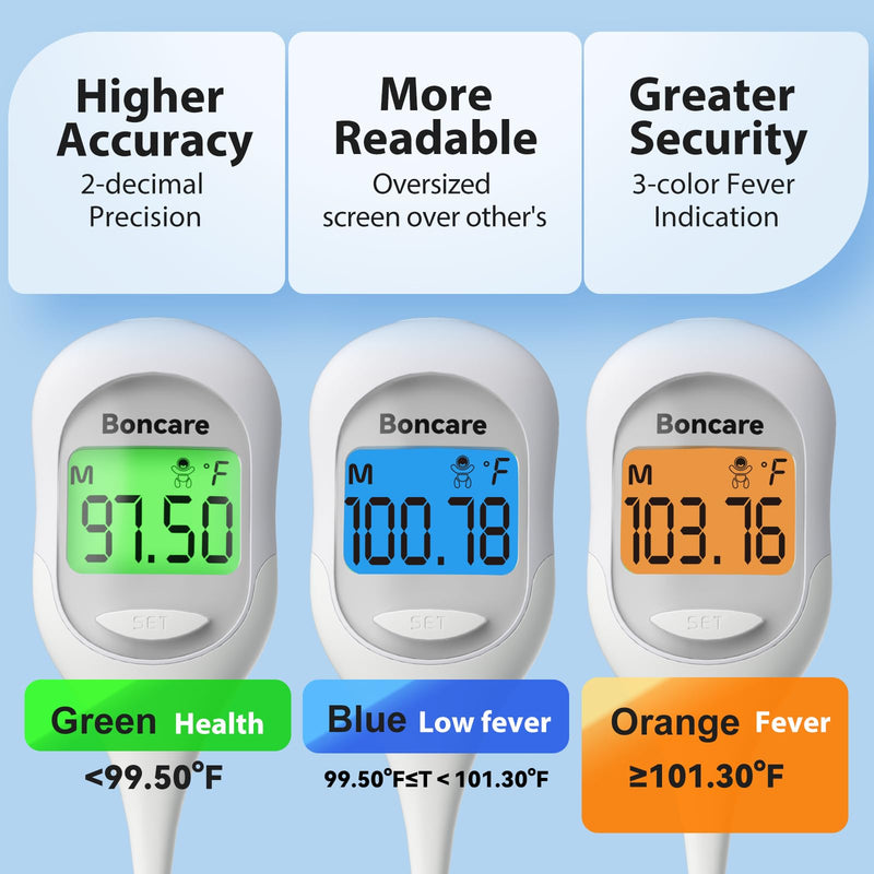 Boncare 9 Seconds Basal Body Thermometer for Ovulation, Oral Thermometer for Adults and Kids - Accurate Rectal Thermometer, with Fever Alarm and Large Display (Rice-White) White