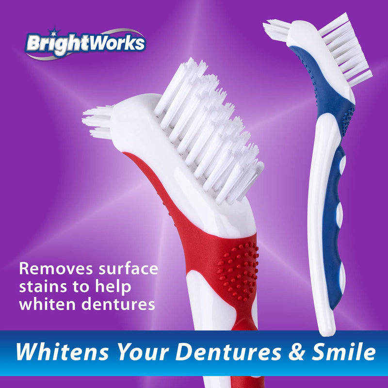 BrightWorks Denture Brush, Dual-Action Brush Heads, Manual Brush (Pack of 3) - BeesActive Australia