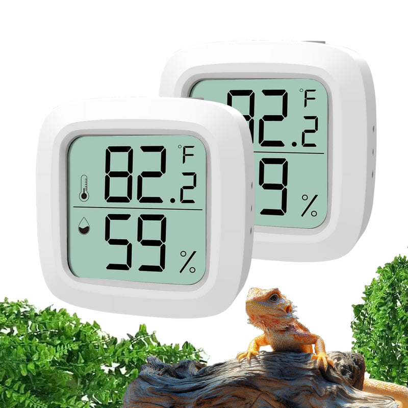 2-Pack Reptile Thermometer and Hygrometer – LCD Digital Temp & Humidity Monitor for Bearded Dragon, Gecko, Snake Tanks, Incubation Boxes, Indoor Pet Habitats White - 2 Pack