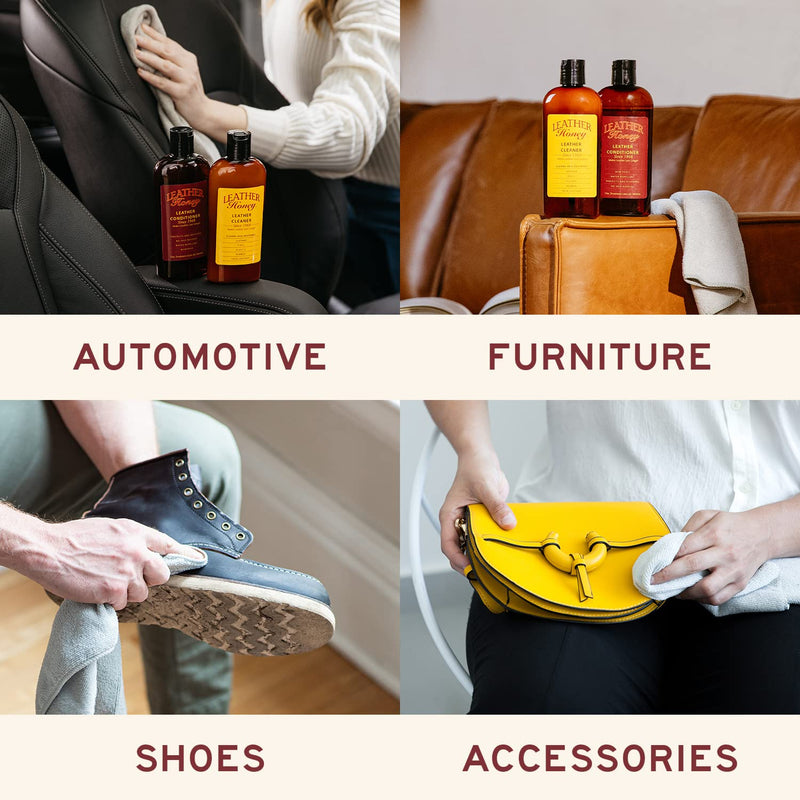 Leather Honey Complete Leather Care Kit Including 4 oz Cleaner and 8 oz Conditioner for use on Leather Apparel, Furniture, Auto Interiors, Shoes, Bags and Accessories - BeesActive Australia