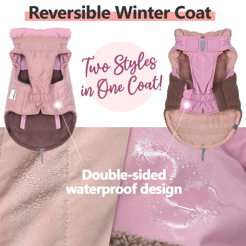 Dog Coat, Reversible Dual Waterproof Dog Jacket Reflective Dog Winter Coat,Warm Dog Cold Weather Coats Snow Jacket Vest,Dog Clothes with Adjustable Strap for Small Medium Large Dogs (Pink,3XL) XXX-Large - BeesActive Australia