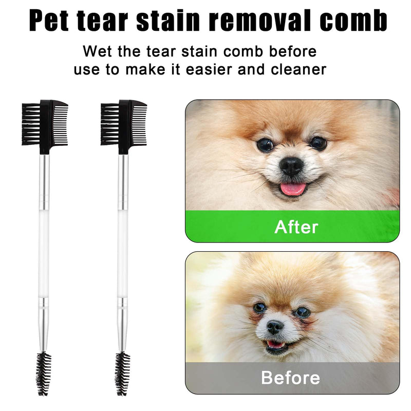 2pcs Double-Headed Dog Eye Comb, Soft Bristles Dog Eye Flea Cleaning Brush, Dog Eye Booger Tear Stain Gunk Remover Pet Facial Comb for Puppy Cat Grooming Tools (White) - BeesActive Australia