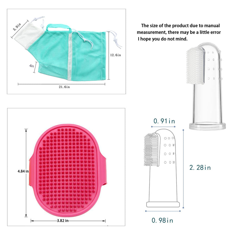 Adjustable Multifunctional Anti-Bite Shower Net, Cat Grooming Mesh Bag, Cat Bath Brush and Pet Finger Toothbrush (B-Green) B-Green