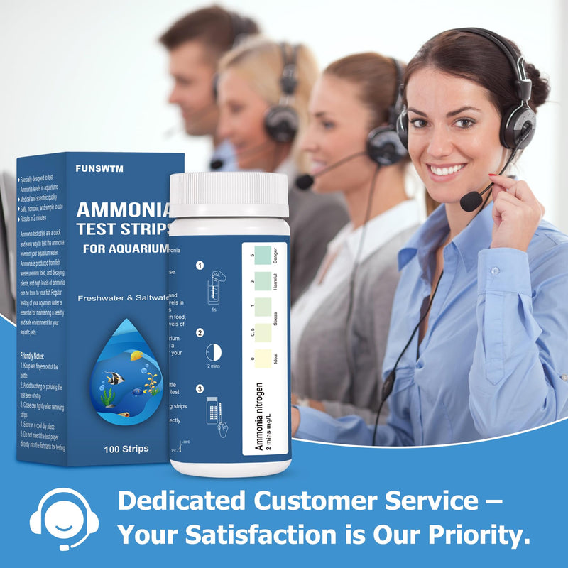 Ammonia Test Strips for Fish Tank: 100 Count Aquarium Ammonia Test Strips for Saltwater & Freshwater Aquariums & Ponds – Ammonia Test Kit with Test Tube Thermometer Stick 1 in 1 - 100 Count - BeesActive Australia