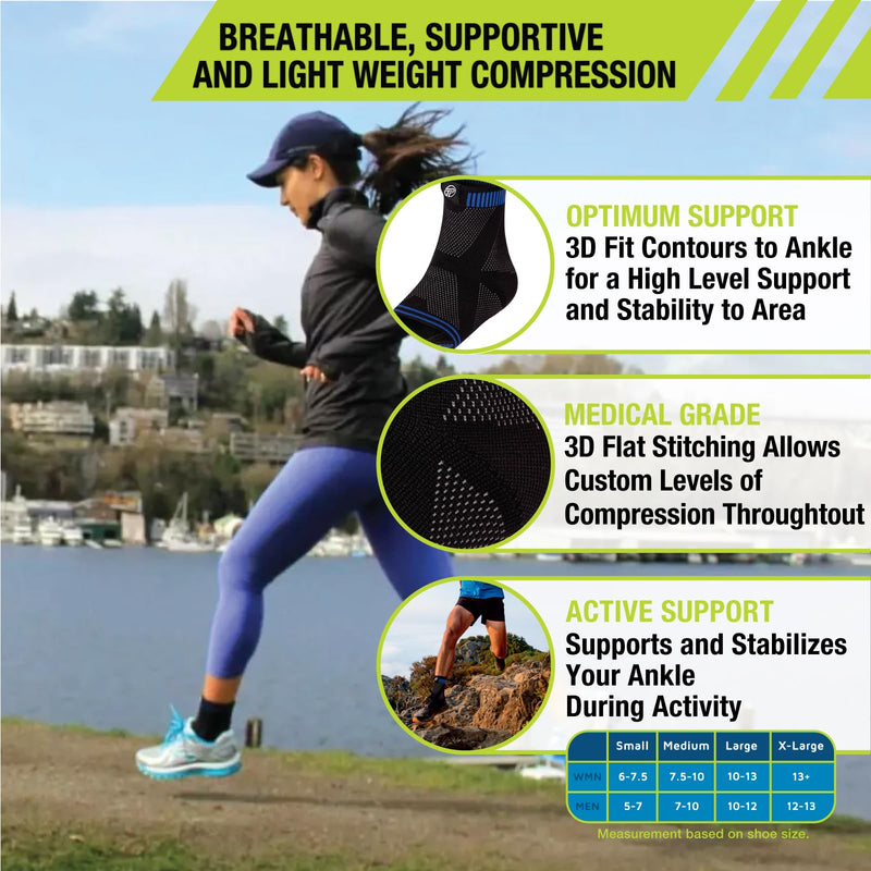 Pro-Tec Athletics 3D Flat Ankle Support, Custom Fit, Breathable Fabric, Multi-Directional Stretch for Support and Flexibility Large