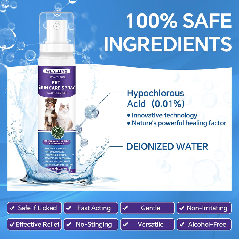 WEALLIN Hot Spot Itch Relief Spray for Dogs & Cats - Hot Spot Treatment for Dogs itchy dog skin relief,Pet wound care spray for Itchy, Irritated Skin, Allergy, Rashes, Wound Care 120ML
