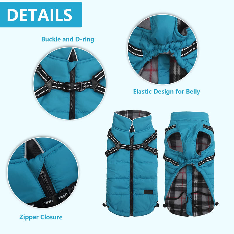 Geyecete Winter Warm Coat Waterproof Dog Winter Jacket with Harness Traction Belt,Pet Outdoor Jacket Dog Autumn and Winter Clothes for Medium, Small Dog-Blue-L Large Blue - BeesActive Australia