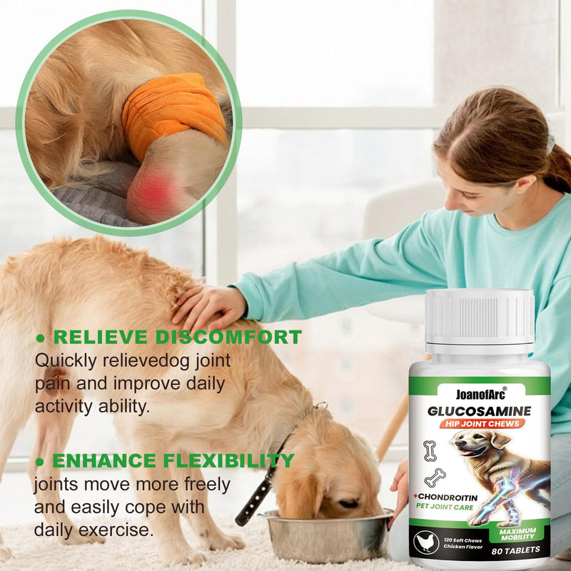 Hip and Joint Supplement for Dogs, 80 Dog Calming Chews with Glucosamine, Chondroitin,Advanced Hip and Joint Chews for Senior Dogs,Support Mobility,Health Chews for Dog,Small/Medium/Large Dog-Chicken