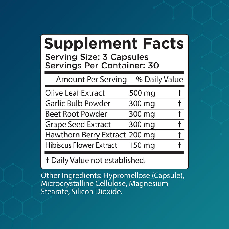 Blood Pressure Support - Vitamin Supplement for Healthy Heart & Blood Circulation - Beet Root, Hawthorn Berry, Garlic, Hibiscus, Olive Leaf & Grape Seed Extract - 90 Capsules 90 Count (Pack of 1)