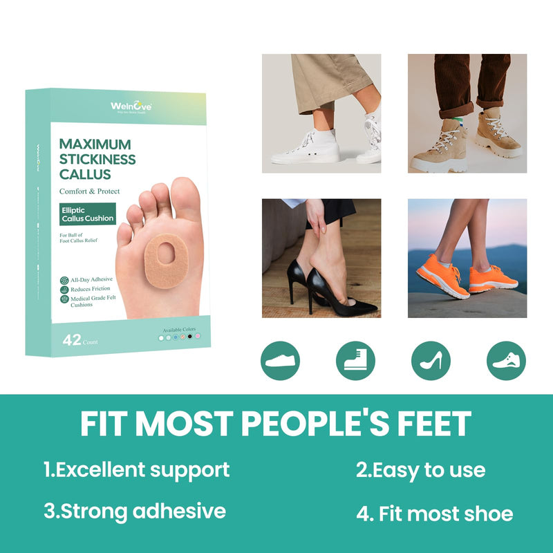 Welnove 42pcs Callus Pad with Water-Resistant Self-Stick Adhesive, Protects Foot, Heel and Toes from Rubbing and Friction,Oval Shape Design,Reduce Pressure and Friction from Shoes Rubbing-Skin Color Skin Color - BeesActive Australia