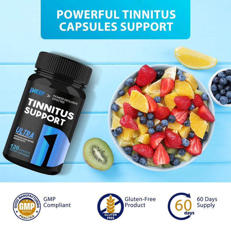 Tinnitus Relief for Ringing Ears, 120 Capsules Ear Health Vitamins Supplement, Natural Herbal Tinnitus Reduce Ear Clicking Buzzing, Improving Hearing for Men and Women, (60-Day Supply) 120 Count (Pack of 1) - BeesActive Australia