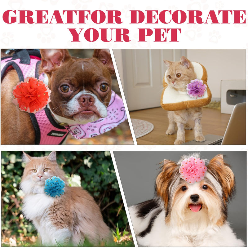 10Pcs Dog Flower Collar Accessory Gold Glitter Pet Collar Flowers Multi-Color Pet Flower Collars Dog Charms Flower Soft Chiffon Dog Bow Tie Charms Flower Cat Flower Collar Pet Bow Tie Flowers - BeesActive Australia