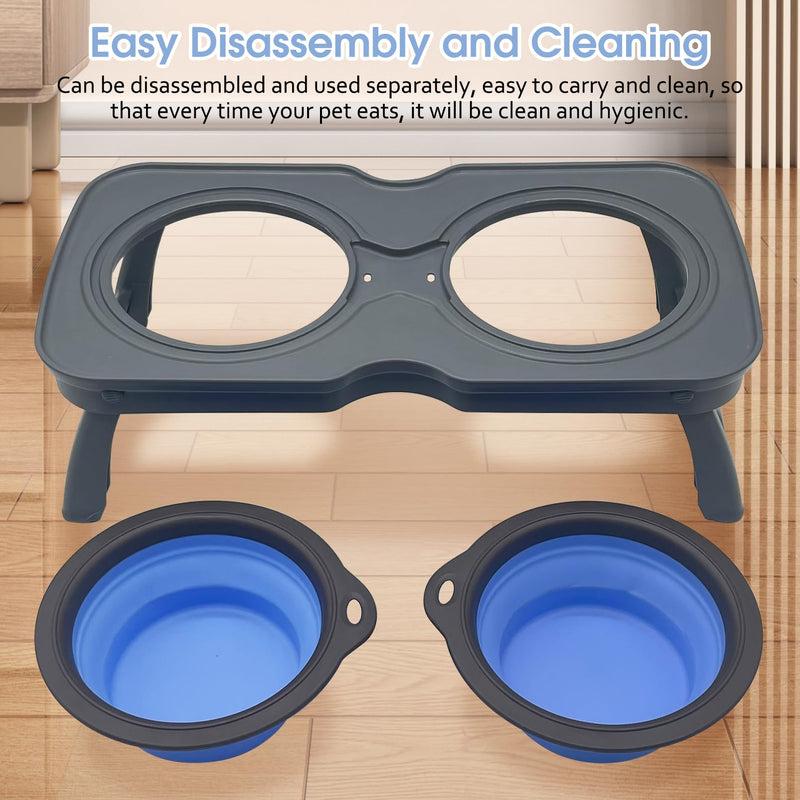 PINVNBY Elevated Portable Dog Bowl, Travel Raised Dog Stand with Collapsible Silicone Double Diner Puppy Bowls Non-Slip Dog Food Water Bowls Holder for Small Dogs and Cats - 14.6" L x 7.5" W x 3.9" H S:7.5 x 14.6 x 3.9 inches - BeesActive Australia