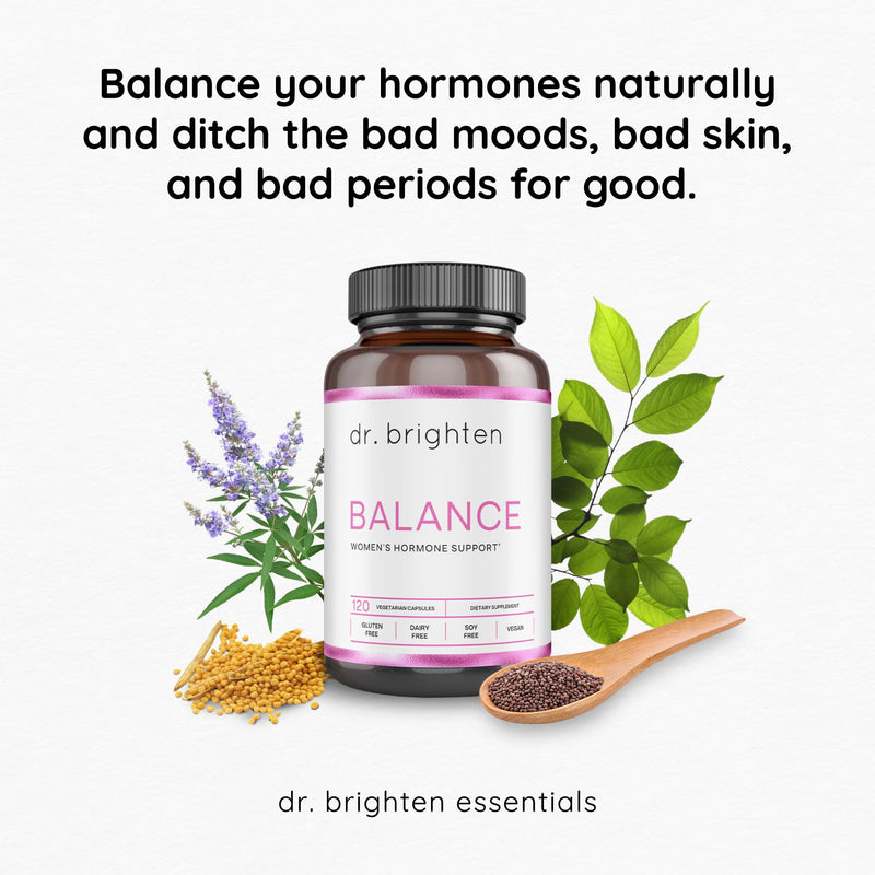 Dr. Brighten Balance - Hormone Balance for Women with Chasteberry and DIM - Targets Hormonal Acne, Period Issues, & PMS - Vegan, Non-GMO 120 Count (Pack of 1)