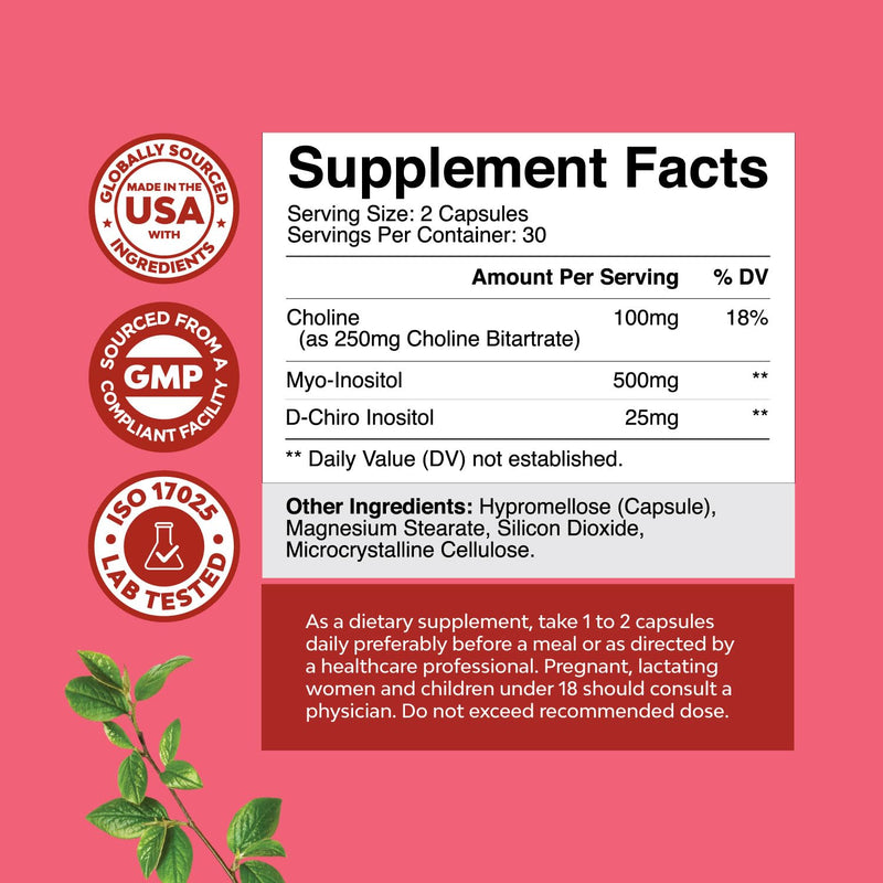 Myo-Inositol & D-Chiro Inositol Supplement for Women - Choline Supplement to Regulate Menstrual Cycle, Fertility & Hormonal Balance - Womens Hormone Balance Capsules with Myo & D-Chiro - 60 Count 60 Count (Pack of 1) - BeesActive Australia