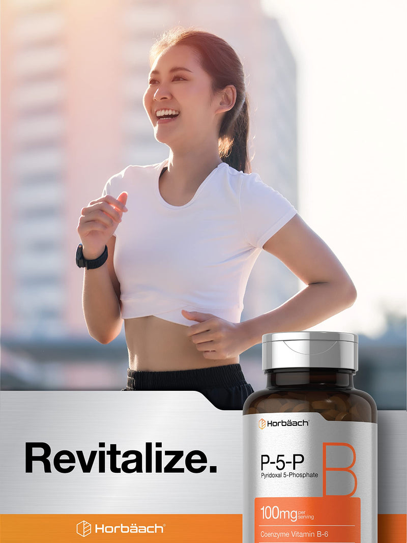 Horbäach P5P Activated Vitamin B6 100mg | 120 Vegetarian Tablets | Non-GMO, Gluten Free Supplement | Pyridoxal 5 Phosphate | Coenzyme B6