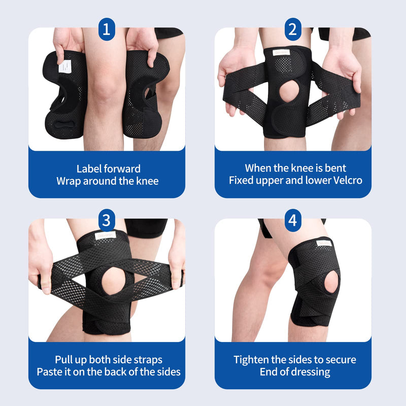Galvaran Professional Knee Brace for Women & Men Breathable Knee Support with Side Stabilizers, Adjustable knee brace for Meniscus Tear, ACL, MCL Arthritis Knee Pain Relief,Injury Recovery Black Large