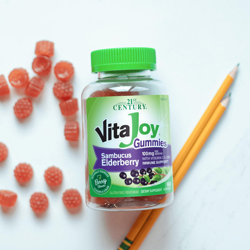 21st Century VitaJoy Sambucus Elderberry Gummies, Immune Support, 60ct | Sambucus Elderberry Gummies with Vitamin C & Zinc, Immune Support, Natural Berry Flavor, A Delicious Daily Immune Gummy