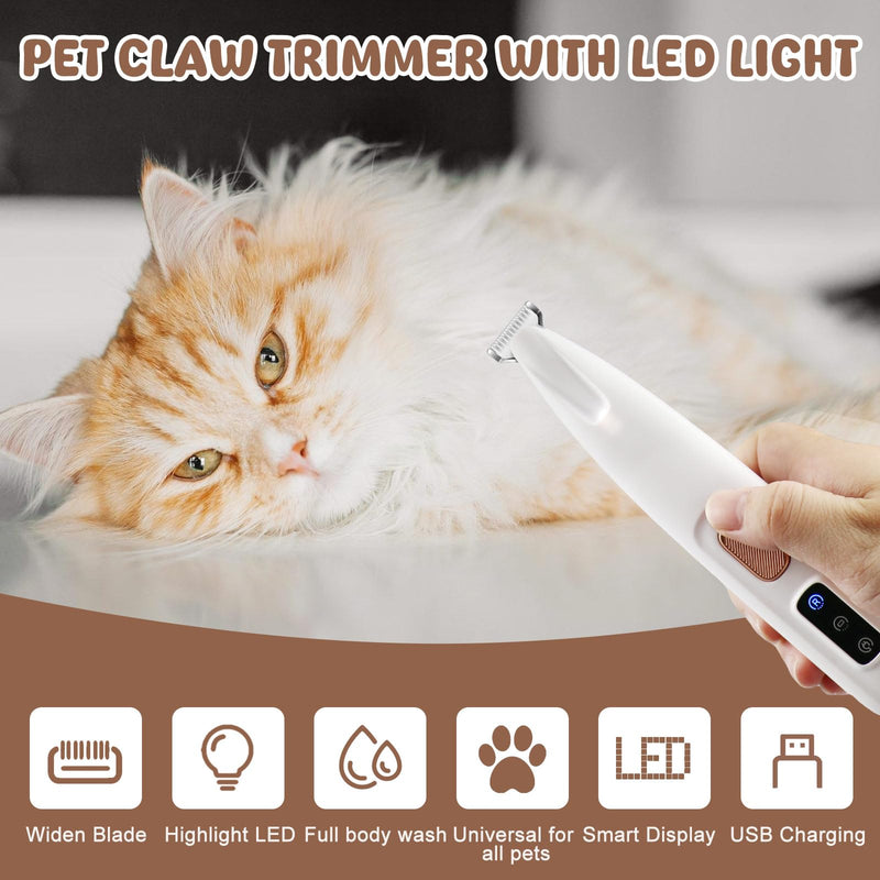 VicBou Dog Clipper, Portable Dog Clipper with LED Light, USB Rechargeable Paw Trimmer, Waterproof Pet Razor for Dogs, Cats, Paws, Eyes, Ears, Face, Body White - BeesActive Australia