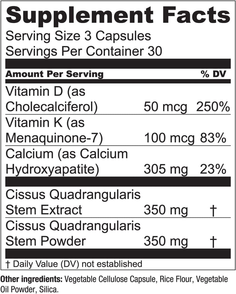 Essential Elements Bone Boost Bone Health Supplement - Bone Support and Calcium Supplement with Vitamin D 3, K2, Cissus Quadrangularis for Bone Strength - 90 Capsules (30 Day Supply) 90 Count (Pack of 1)