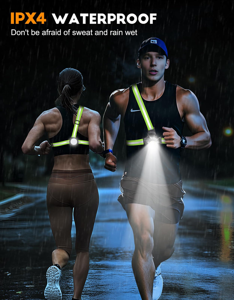 Running Lights for Runners, 500 Lumens Run Light with 360° Reflective Straps, IPX4 Waterproof & USB Rechargeable, 45° Adjustable Chest Running Light Vest for Night Walking, 4-16h Use Time - BeesActive Australia