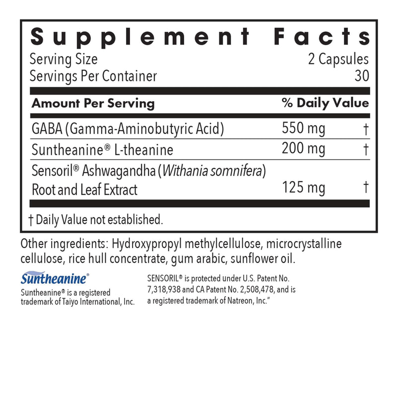 Allergy Research Group ARG Zen Adapt L-Theanine GABA Formula, 60 Capsules | 200 mg L-Theanine, 125 mg Ashwagandha and 550 mg GABA for Stress Response and Calmness, Vegetarian Caps